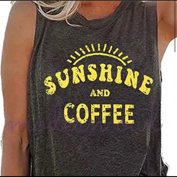 New! Sale 🎉 Sunshine Coffee Sleeveless Tank Top Distressed Graphic Print Top - Picture 2 of 8
